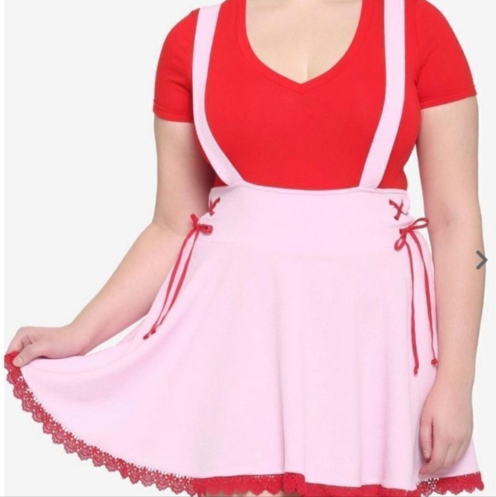 NWT Hot Topic Suspender Skirt In Pink & Red